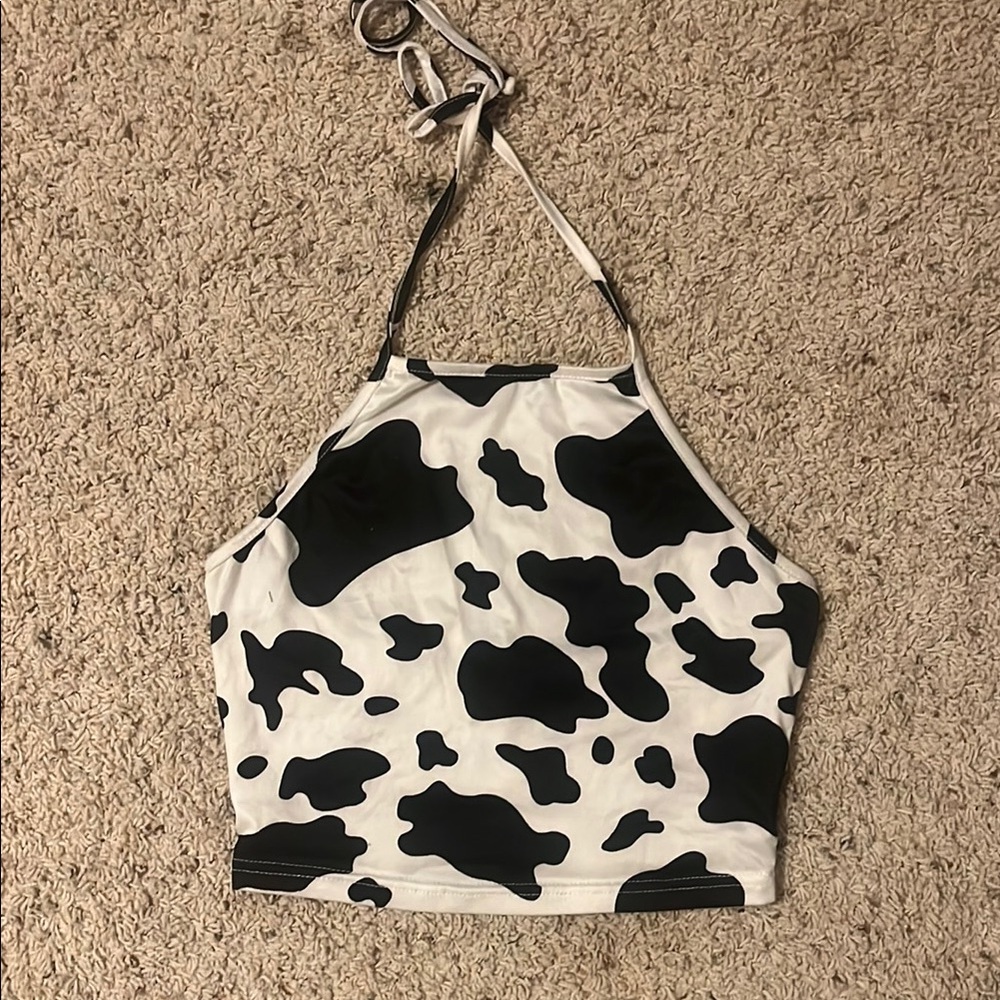SHEIN Cow Print Halter Tank Top